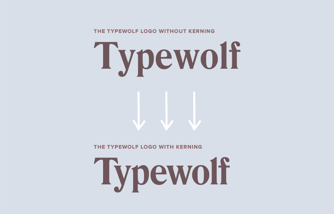 The Typewolf logo without kerning vs the Typewolf logo with kerning